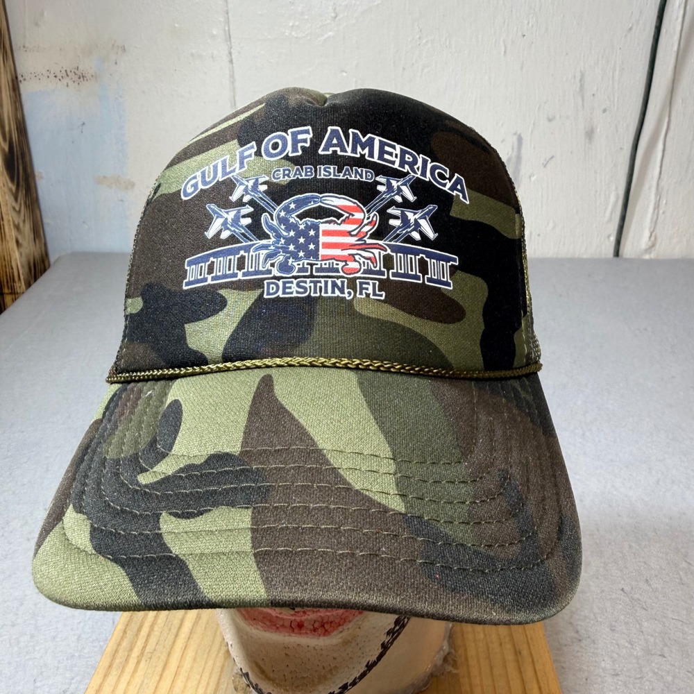 Otto Trucker Hat Mens OSFM Green Camo Excellent Gulf of America Crab Island